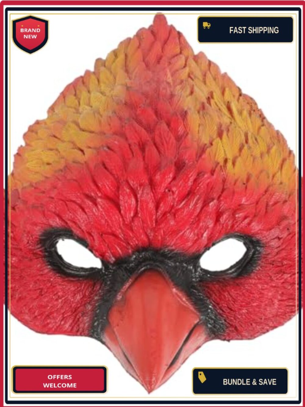 Bird Head Mask Red PU Carnival Costume Prop Masquerade Party Accessory